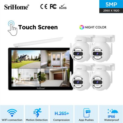 Srihome NVS010 5MP WiFi PTZ Surveillance Camera Intelligent Night Vision Motion Detection Two-way Intercom IP66 Outdoors Wireless CCTV Monitoring System Kit