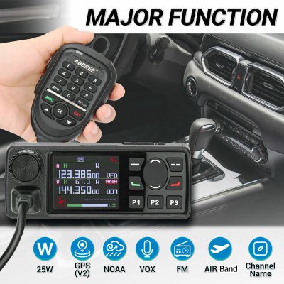 ABBREE AR-2520 25W Walkie Talkie AM Full Band Mobie Radio 108-520MHz 999 Channels Amateur GPS Radio Car Radio Station with Hand Mic COD