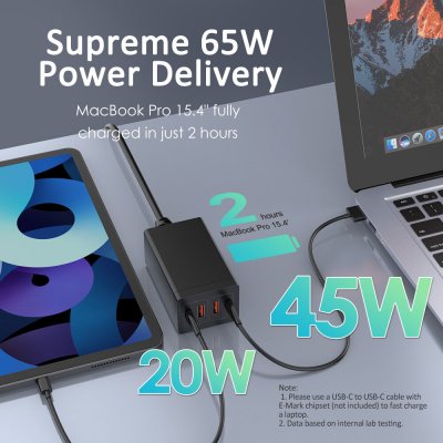 Banggood i20 65W 4 Ports GaN Desktop Charging Station Charger PPS PD3.0 QC3.0 SCP Fast Charging For iPhone 14 14 Plus 14 Pro Max For Samsung Galaxy Z Fold 4 S22 Ultra MacBook Air For iPad Pro 2021