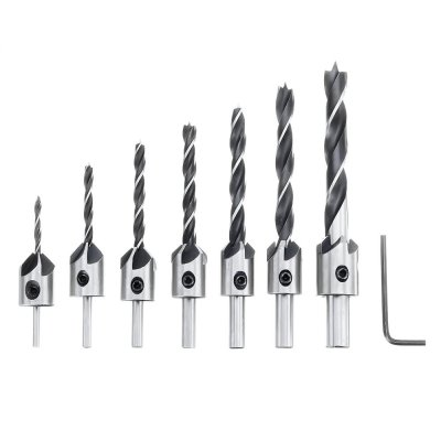 Drillpro 23pcs Woodworking Chamfering Countersunk Drill Bit Set 5 Flute Chamfering Drill Wood Plug Cutter Automatic Center Punch Drill COD