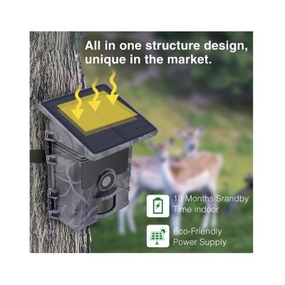 SUNTEKCAM HC-600A 48MP Solar Powered Trail Hunting Camera 4K UHD Video 2600mAh Rechargeable Battery IP65 Waterproof 20m PIR Night Distance for Outdoors Wildlife Photography