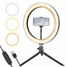 Desktop LED Live Ring Light 10 inch Fill Light with Mini Tripod Stand USB Power Phone Holder for Youtube Tiktok Makeup Live Streaming COD